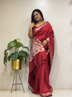 Maroon Banarasi Soft Silk Saree