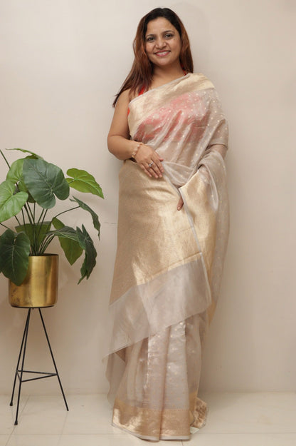 Dyeable Pure Tissue Silk Handloom Banarasi Saree - Luxurion World