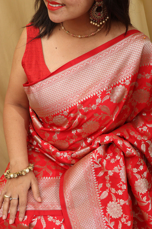 Stunning Red Banarasi Silk Saree - Elegant and Timeless