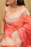 Vibrant Orange & Red Banarasi Silk Saree - Luxurion World