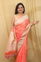 Vibrant Orange & Red Banarasi Silk Saree - Luxurion World