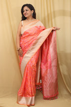 Vibrant Orange & Red Banarasi Silk Saree - Luxurion World
