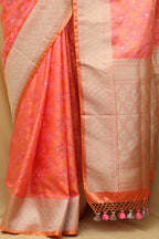 Vibrant Orange & Red Banarasi Silk Saree - Luxurion World
