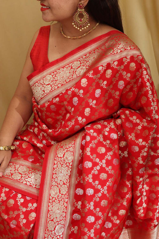 Stunning Red Banarasi Silk Saree - Perfect for Any Occasion