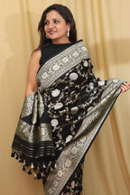 Elegant Black Banarasi Silk Saree: Timeless Beauty - Luxurion World