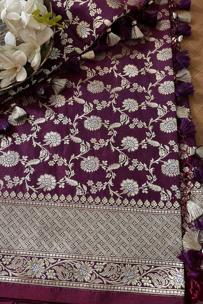 Elegant Purple Banarasi Silk Saree - Luxurion World