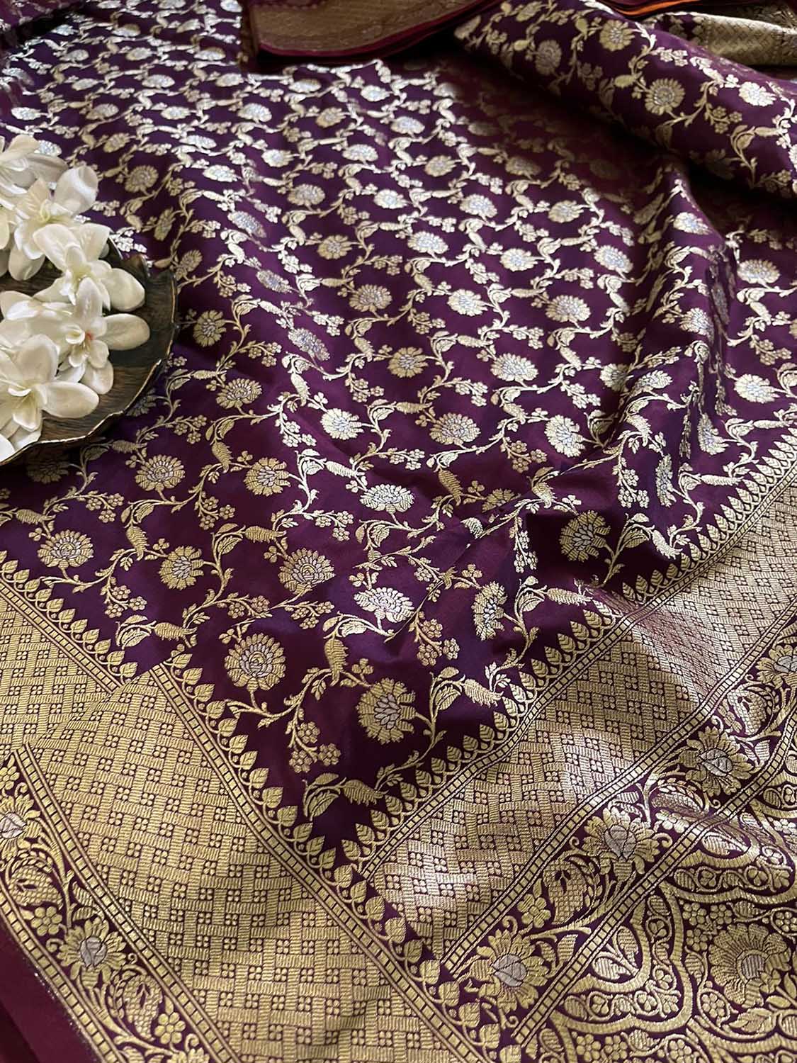 Elegant Purple Banarasi Silk Saree - Luxurion World