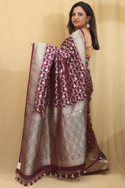Elegant Purple Banarasi Silk Saree - Luxurion World