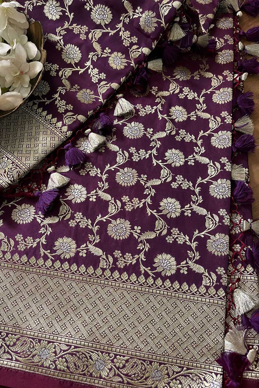 Elegant Purple Banarasi Silk Saree - Luxurion World