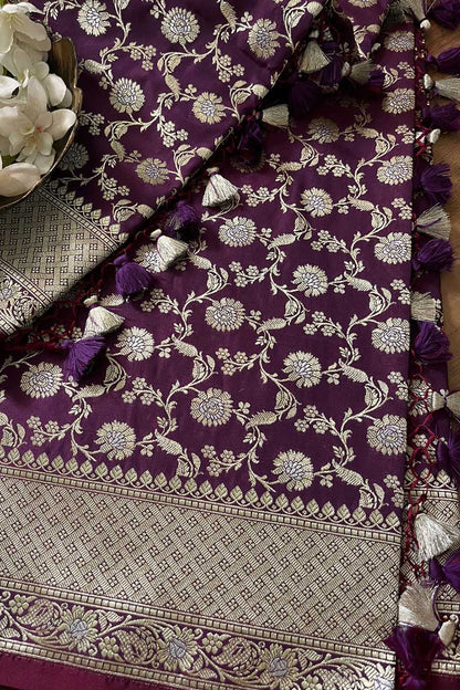 Elegant Purple Banarasi Silk Saree - Luxurion World