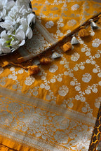 Golden Glow: Elegant Yellow Banarasi Silk Saree - Luxurion World