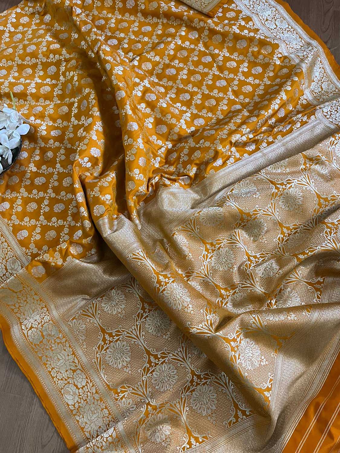 Golden Glow: Elegant Yellow Banarasi Silk Saree - Luxurion World
