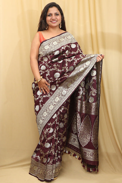Elegant Brown Banarasi Silk Saree: Perfect for Special Occasions - Luxurion World