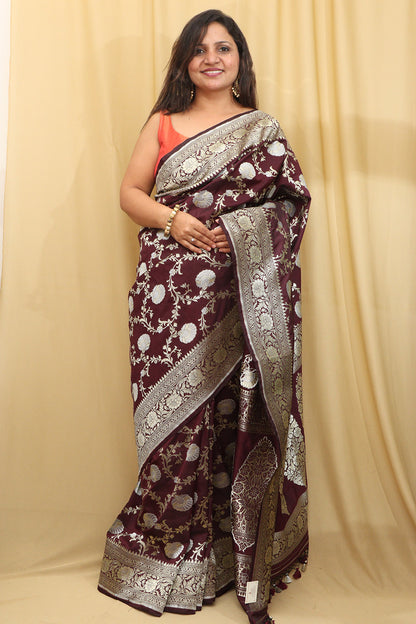 Elegant Brown Banarasi Silk Saree: Perfect for Special Occasions - Luxurion World