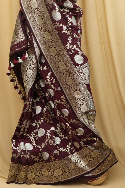 Elegant Brown Banarasi Silk Saree: Perfect for Special Occasions - Luxurion World