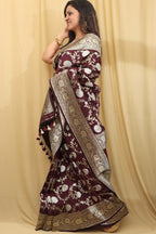 Elegant Brown Banarasi Silk Saree: Perfect for Special Occasions - Luxurion World