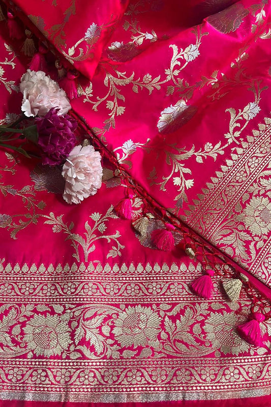 Stunning Pink Banarasi Silk Saree - Elegant and Timeless