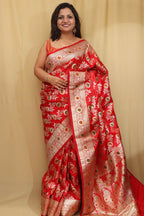 Stunning Red Banarasi Silk Saree - Perfect for Any Occasion - Luxurion World