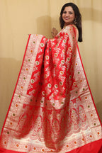 Stunning Red Banarasi Silk Saree - Perfect for Any Occasion - Luxurion World