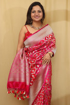 Vibrant Red & Pink Banarasi Silk Saree - Luxurion World