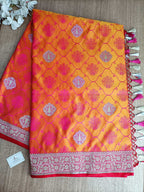 Timeless Beauty: Elegant Orange & Pink Banarasi Silk Saree - Luxurion World