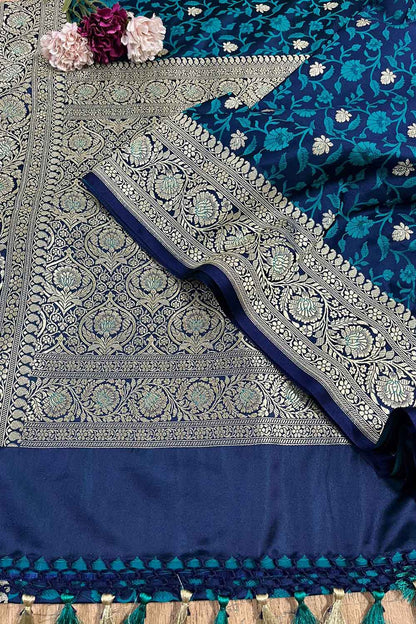Royal Blue Banarasi Silk Saree - Elegant and Timeless - Luxurion World