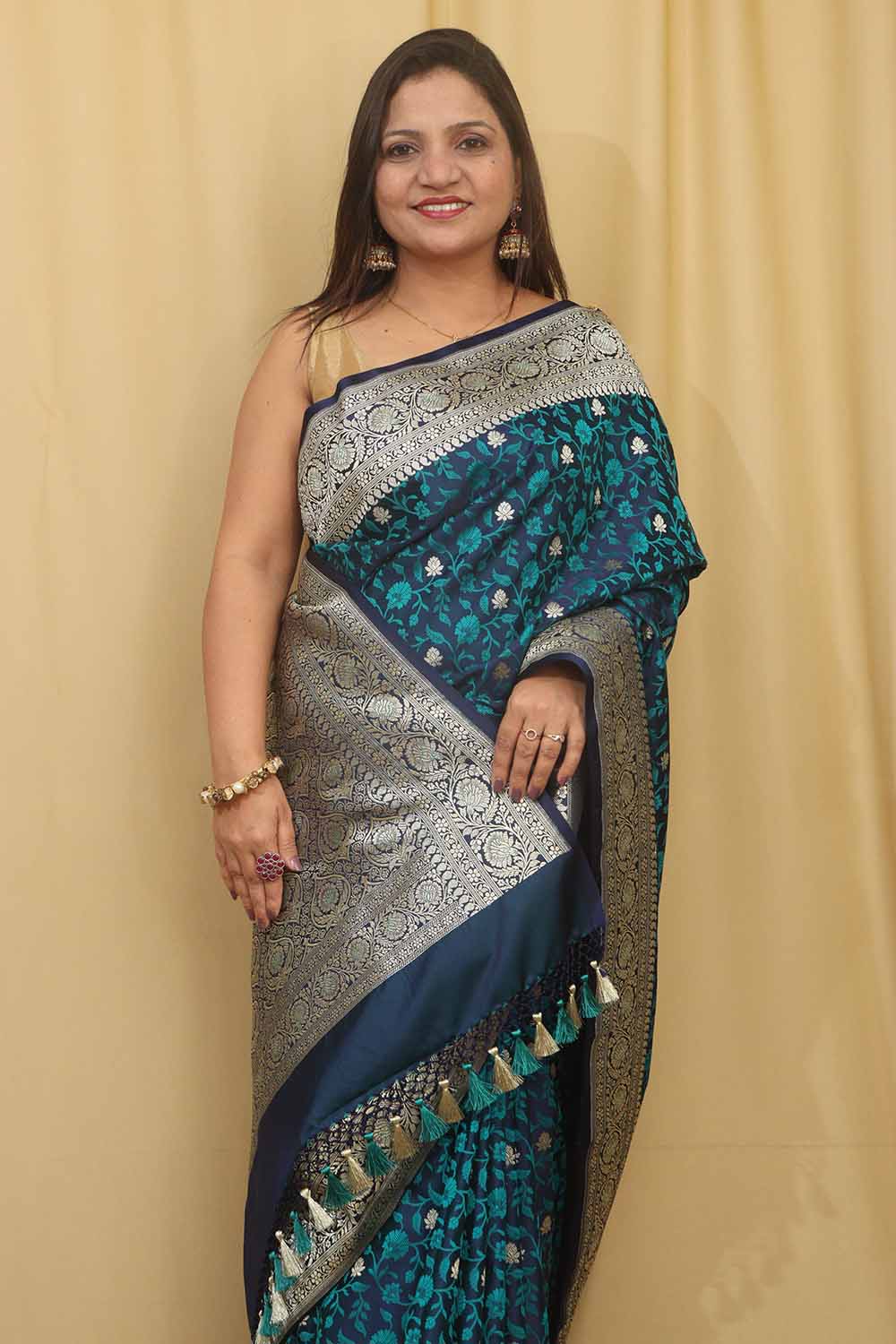 Royal Blue Banarasi Silk Saree - Elegant and Timeless - Luxurion World