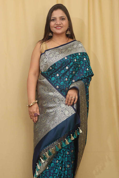 Royal Blue Banarasi Silk Saree - Elegant and Timeless - Luxurion World