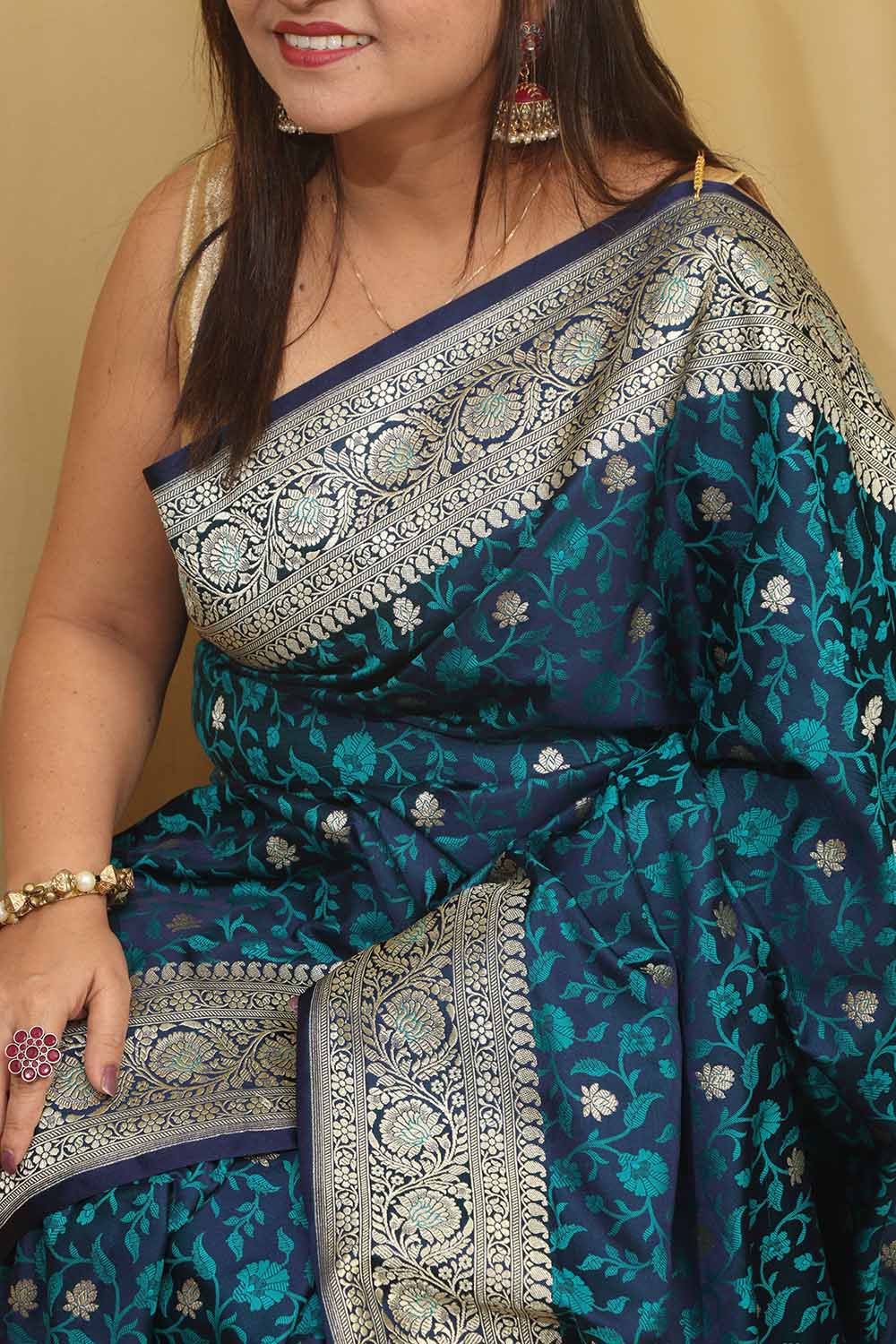 Royal Blue Banarasi Silk Saree - Elegant and Timeless - Luxurion World
