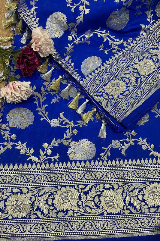 Elegant Blue Banarasi Silk Sona Roopa Saree for Special Occasions - Luxurion World