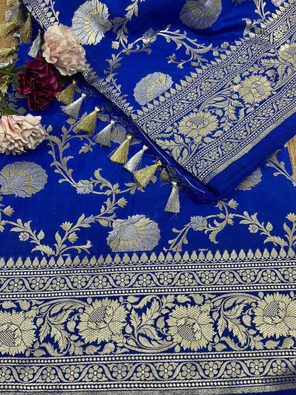 Elegant Blue Banarasi Silk Sona Roopa Saree for Special Occasions - Luxurion World