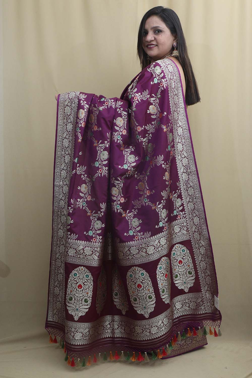 Elegant Purple Banarasi Silk Meenakari Saree - Luxurion World