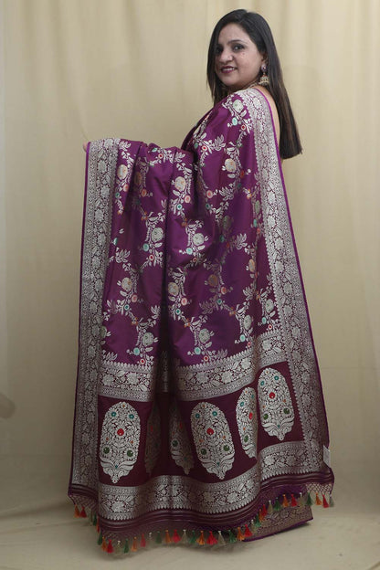 Elegant Purple Banarasi Silk Meenakari Saree - Luxurion World