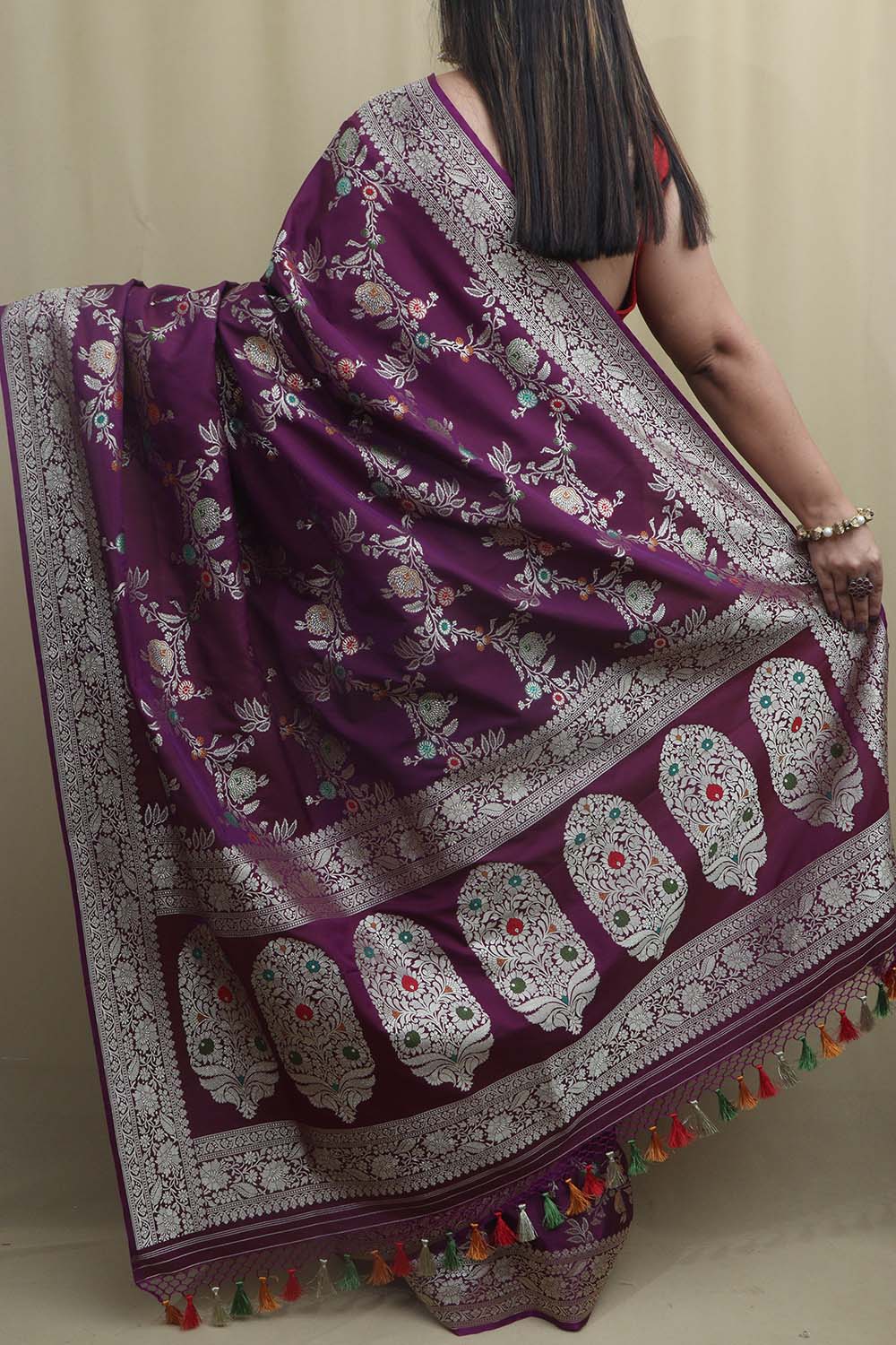 Elegant Purple Banarasi Silk Meenakari Saree - Luxurion World