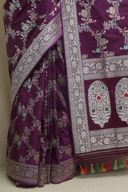 Elegant Purple Banarasi Silk Meenakari Saree - Luxurion World