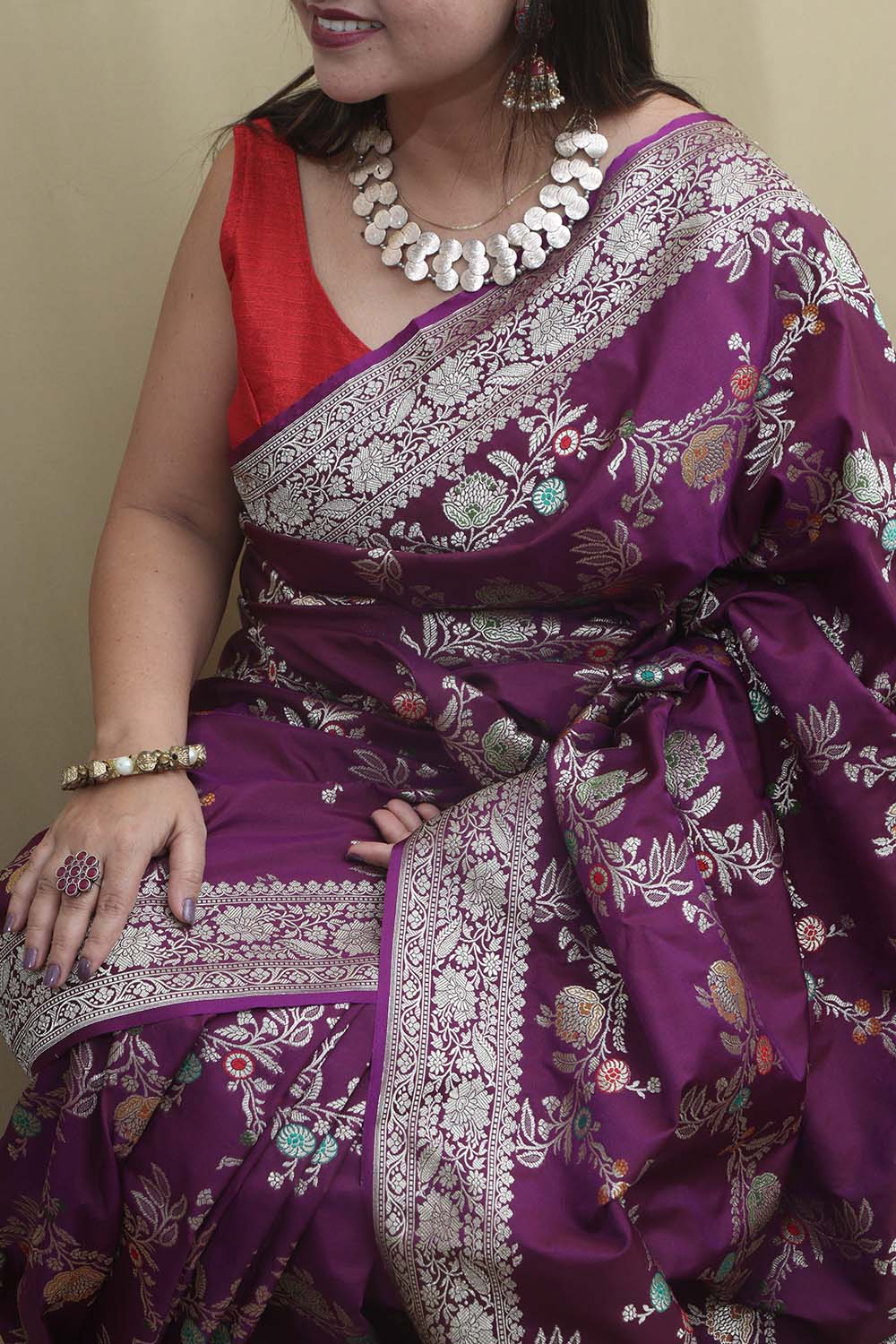 Elegant Purple Banarasi Silk Meenakari Saree - Luxurion World