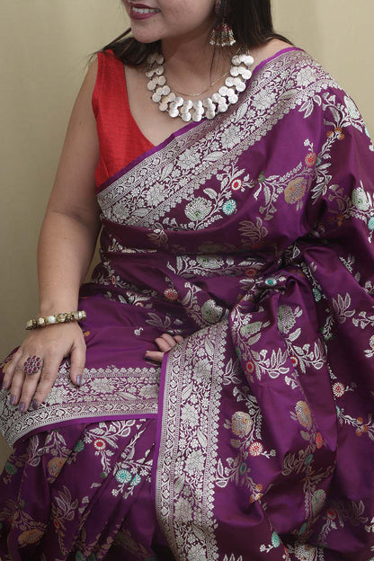 Elegant Purple Banarasi Silk Meenakari Saree - Luxurion World