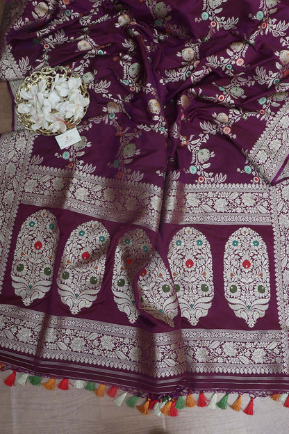 Elegant Purple Banarasi Silk Meenakari Saree - Luxurion World