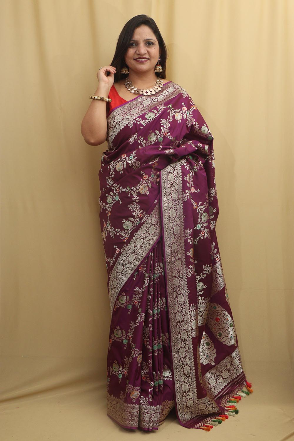 Elegant Purple Banarasi Silk Meenakari Saree - Luxurion World