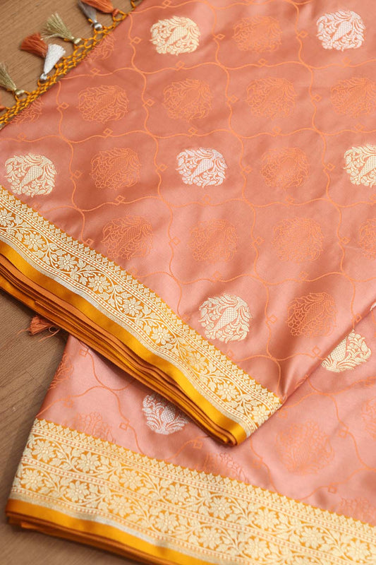 Peach Banarasi Silk Saree: Elegant and Timeless - Luxurion World