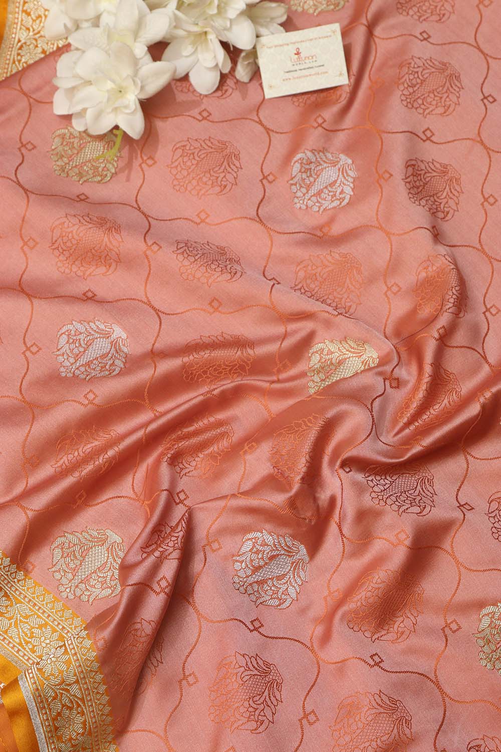 Peach Banarasi Silk Saree: Elegant and Timeless - Luxurion World