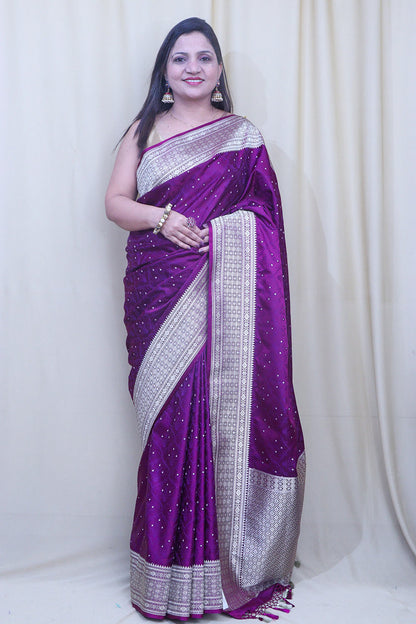 Exquisite Purple Banarasi Silk Saree - Luxurion World