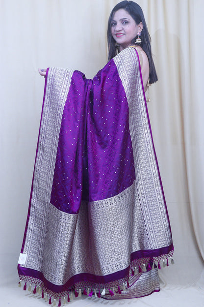 Exquisite Purple Banarasi Silk Saree - Luxurion World