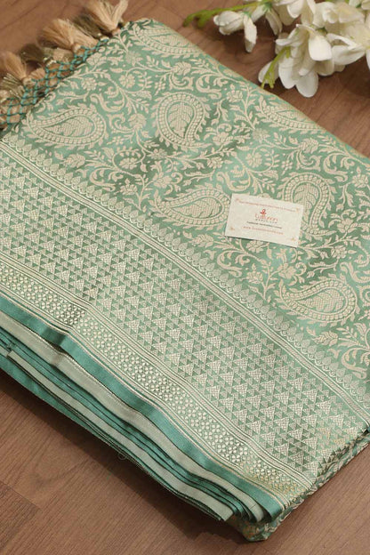 Emerald Elegance: Green Banarasi Silk Saree - Luxurion World