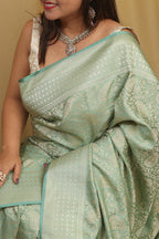 Emerald Elegance: Green Banarasi Silk Saree - Luxurion World