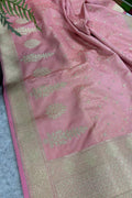 Pink Banarasi Silk Flower Design Saree