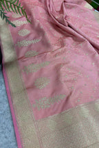 Pink Banarasi Silk Flower Design Saree