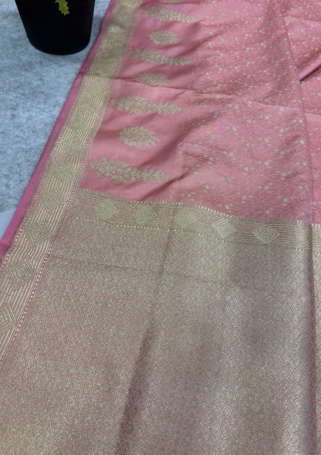 Pink Banarasi Silk Flower Design Saree