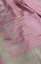 Pink Banarasi Silk Flower Design Saree