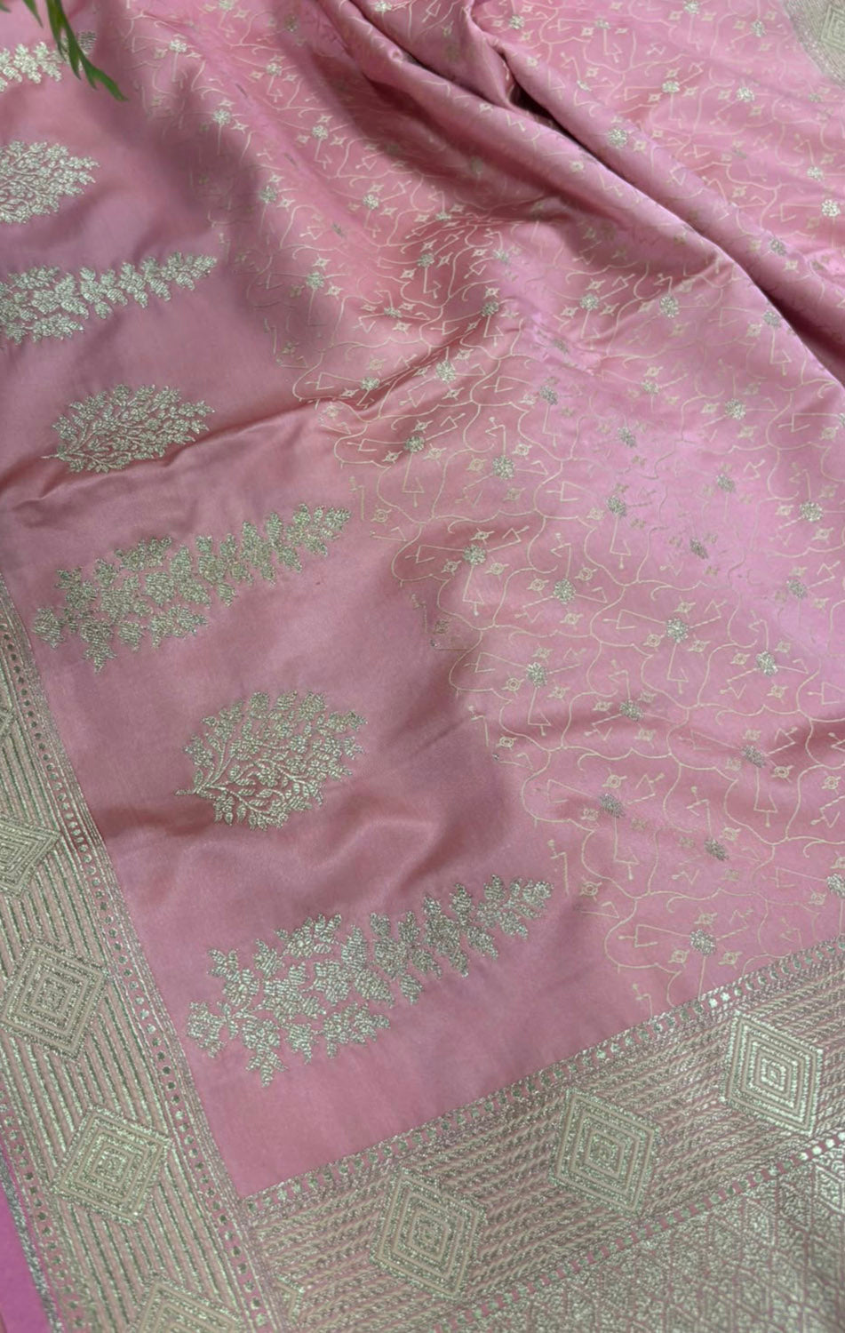 Pink Banarasi Silk Flower Design Saree